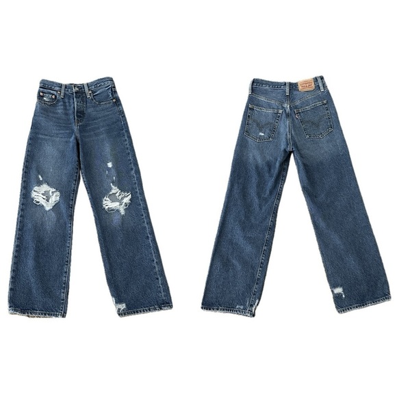 👖👟 LEVI’S Ribcage Straight Ankle Jeans‎ | Women’s 25 | Distressed 5-Button Fly - Picture 6 of 7